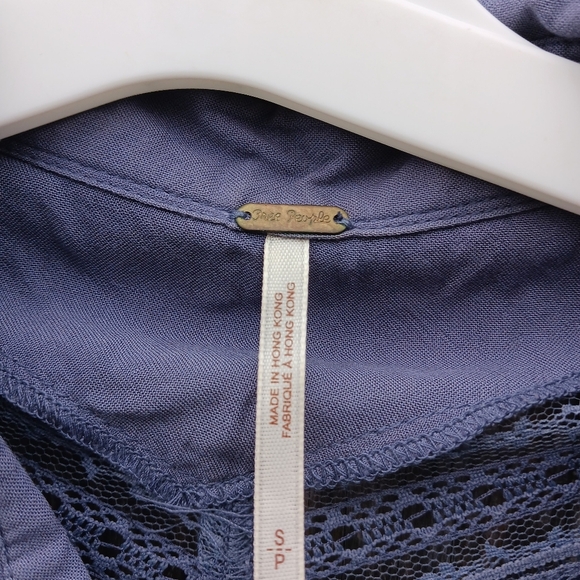 Free People Sz Small Wild Wing Blue Lace Button Front Tunic Blouse Womens - Picture 6 of 7